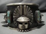 Native American Huge Kachina Head Royston Turquoise Wide Sterling Silver Bracelet Cuff 106 Grams-Nativo Arts