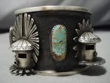 Native American Huge Kachina Head Royston Turquoise Wide Sterling Silver Bracelet Cuff 106 Grams-Nativo Arts