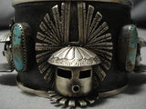 Native American Huge Kachina Head Royston Turquoise Wide Sterling Silver Bracelet Cuff 106 Grams-Nativo Arts