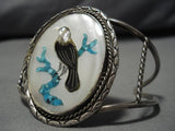 Native American Huge Vintage Navajo Eagle Of Knowledge Turquoise Sterling Silver Bracelet Old-Nativo Arts