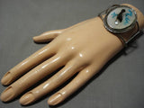 Native American Huge Vintage Navajo Eagle Of Knowledge Turquoise Sterling Silver Bracelet Old-Nativo Arts