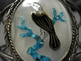 Native American Huge Vintage Navajo Eagle Of Knowledge Turquoise Sterling Silver Bracelet Old-Nativo Arts