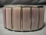 Native American Important Huge Vintage Zuni Pink Shell Sterling Silver Cuff Bracelet Old-Nativo Arts