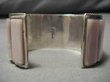 Native American Important Huge Vintage Zuni Pink Shell Sterling Silver Cuff Bracelet Old-Nativo Arts