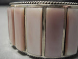 Native American Important Huge Vintage Zuni Pink Shell Sterling Silver Cuff Bracelet Old-Nativo Arts