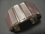 Native American Important Huge Vintage Zuni Pink Shell Sterling Silver Cuff Bracelet Old-Nativo Arts