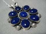 Native American Important Jeanette Dale Lapis Sterling Silver Fat Teardrop Necklace-Nativo Arts