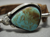 Native American Important Jeanette Dale Sterling Silver Turquoise Leather Bracelet-Nativo Arts