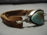 Native American Important Jeanette Dale Sterling Silver Turquoise Leather Bracelet-Nativo Arts