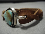 Native American Important Jeanette Dale Sterling Silver Turquoise Leather Bracelet-Nativo Arts