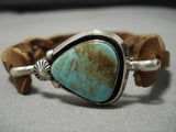 Native American Important Jeanette Dale Sterling Silver Turquoise Leather Bracelet-Nativo Arts