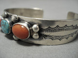 Native American Important Jeanette Dale Turquoise Sterling Silver Coral Bracelet-Nativo Arts