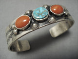 Native American Important Jeanette Dale Turquoise Sterling Silver Coral Bracelet-Nativo Arts