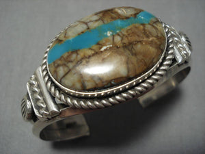 Native American Important Jeanette Dale Turquoise Vein Sterling Silver Bracelet Cuff-Nativo Arts