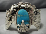 Native American Important Vintage Adam Fierro Owl Turquoise Sterling Silver Bracelet Old-Nativo Arts
