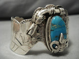 Native American Important Vintage Adam Fierro Owl Turquoise Sterling Silver Bracelet Old-Nativo Arts