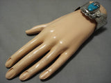 Native American Important Vintage Adam Fierro Owl Turquoise Sterling Silver Bracelet Old-Nativo Arts