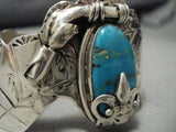 Native American Important Vintage Adam Fierro Owl Turquoise Sterling Silver Bracelet Old-Nativo Arts