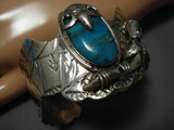 Native American Important Vintage Adam Fierro Owl Turquoise Sterling Silver Bracelet Old-Nativo Arts