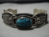 Native American Important Vintage Navako Blue Warrior Turquoise Sterling Silver Bracelet Old-Nativo Arts