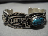 Native American Important Vintage Navako Blue Warrior Turquoise Sterling Silver Bracelet Old-Nativo Arts