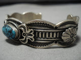 Native American Important Vintage Navako Blue Warrior Turquoise Sterling Silver Bracelet Old-Nativo Arts
