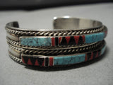 Native American Important Vintage Yazzie Blue Warrior Turquoise Sterling Silver Bracelet Old-Nativo Arts