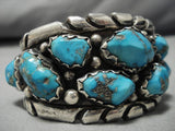 Native American Important Vintage Zuni Chunky Turquoisd Heavy Sterling Silver Bracelet Old-Nativo Arts