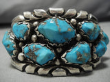 Native American Important Vintage Zuni Chunky Turquoisd Heavy Sterling Silver Bracelet Old-Nativo Arts