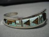 Native American Incredible Gene Baloney Amber Opal Inlay Sterling Silver Bracelet Old-Nativo Arts