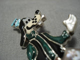 Native American Intricate Detailed!! Zuni Turquoise Coral Sterling Silver Goofy Pin Pendant-Nativo Arts