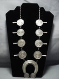 Native American Jewelry Amazing Horseshoe Sterling Silver Squash Blossom Necklace-Nativo Arts