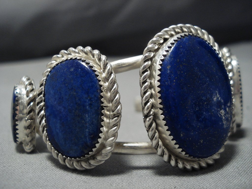 Stunning 925 Sterling Silver Lapis sold Lazuli Cuff Bracelet