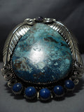 Native American Jewelry Amazing Vintage Huge Turquoise Lapis Sterling Silver Cuff Bracelet Old-Nativo Arts