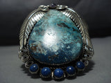 Native American Jewelry Amazing Vintage Huge Turquoise Lapis Sterling Silver Cuff Bracelet Old-Nativo Arts