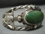 Native American Jewelry Early 1900's Thunderbird Cerrillos Turquoise Sterling Silver Bracelet-Nativo Arts