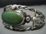 Native American Jewelry Early 1900's Thunderbird Cerrillos Turquoise Sterling Silver Bracelet-Nativo Arts