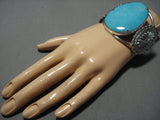 Native American Jewelry Giant #8 Turquoise Sterling Silver Concho Bracelet Cuff-Nativo Arts
