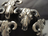 Native American Jewelry Heavy!! Vintage Sterling Silver Cow Skull Concho Belt-Nativo Arts