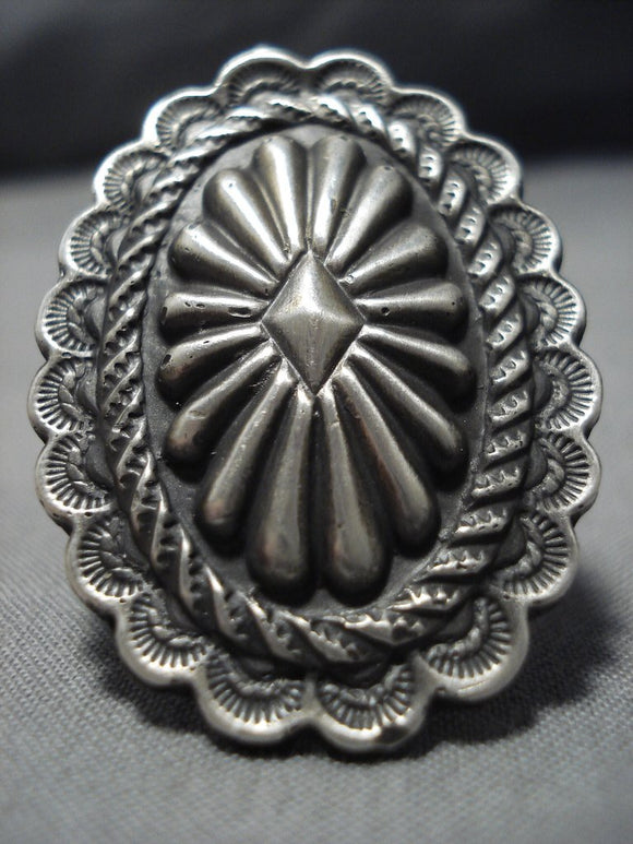 Native American Jewelry Huge Concho Sterling Silver Hand Tooled Big Ring-Nativo Arts