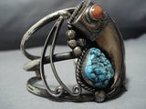 Native American Jewelry Huge Vintage Navajo Turquoise Coral Sterling Silver Cuff Bracelet Old-Nativo Arts
