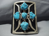 Native American Jewelry Huge Vintage Navajo Turquoise Sterling Silver Bracelet Ketoh Old-Nativo Arts