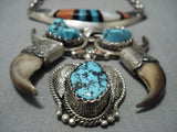 Native American Jewelry Important Carl Irene Clark Turquoise Coral Sterling Silver Necklace Old-Nativo Arts