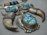 Native American Jewelry Important Carl Irene Clark Turquoise Coral Sterling Silver Necklace Old-Nativo Arts