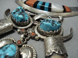 Native American Jewelry Important Carl Irene Clark Turquoise Coral Sterling Silver Necklace Old-Nativo Arts