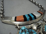 Native American Jewelry Important Carl Irene Clark Turquoise Coral Sterling Silver Necklace Old-Nativo Arts