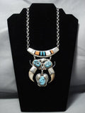 Native American Jewelry Important Carl Irene Clark Turquoise Coral Sterling Silver Necklace Old-Nativo Arts