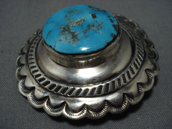 Native American Jewelry Important Iule Family Vintage Navajo Turquoise Sterling Silver Pin Old-Nativo Arts