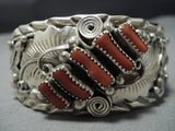 Native American Jewelry Important Vintage Santo Domingo Coral Sterling Silver Cuff Bracelet Old-Nativo Arts