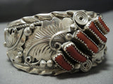 Native American Jewelry Important Vintage Santo Domingo Coral Sterling Silver Cuff Bracelet Old-Nativo Arts